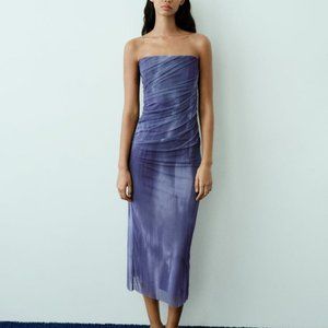 NWT STRAPLESS TIE DYE PRINT SHADES OF BLUE DRESS